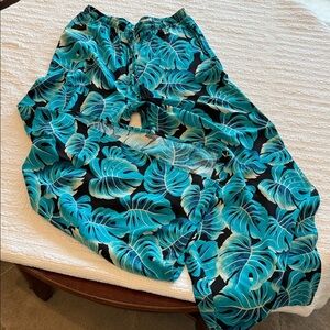 Blue Island Teal and Black Leaf Print Pants